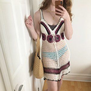 Vintage Bohemian Crochet Floral Retro Swim Coverup